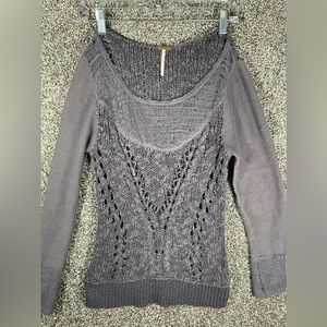 Free People Womens Medium Loose Knit Cotton Blend Long Sleeve Sweater Periwinkle